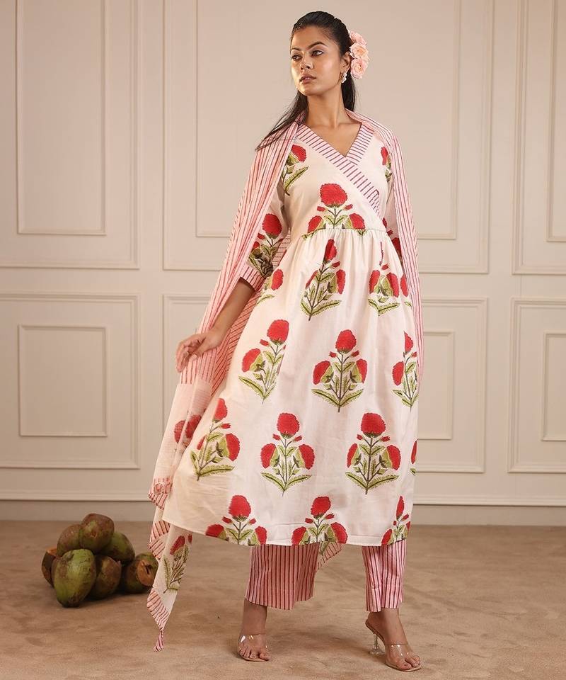 Red butta angrakha suit set