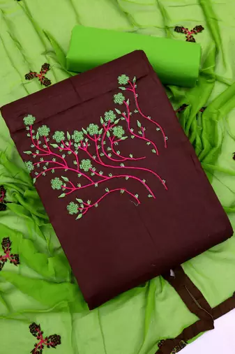Brown color cotton slub fabric designer casual suit with embroidery