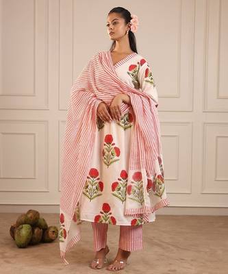 Red butta angrakha suit set 4