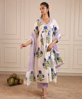Blue butta angrakha suit set 1