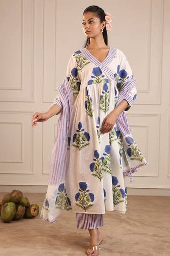 Blue butta angrakha suit set