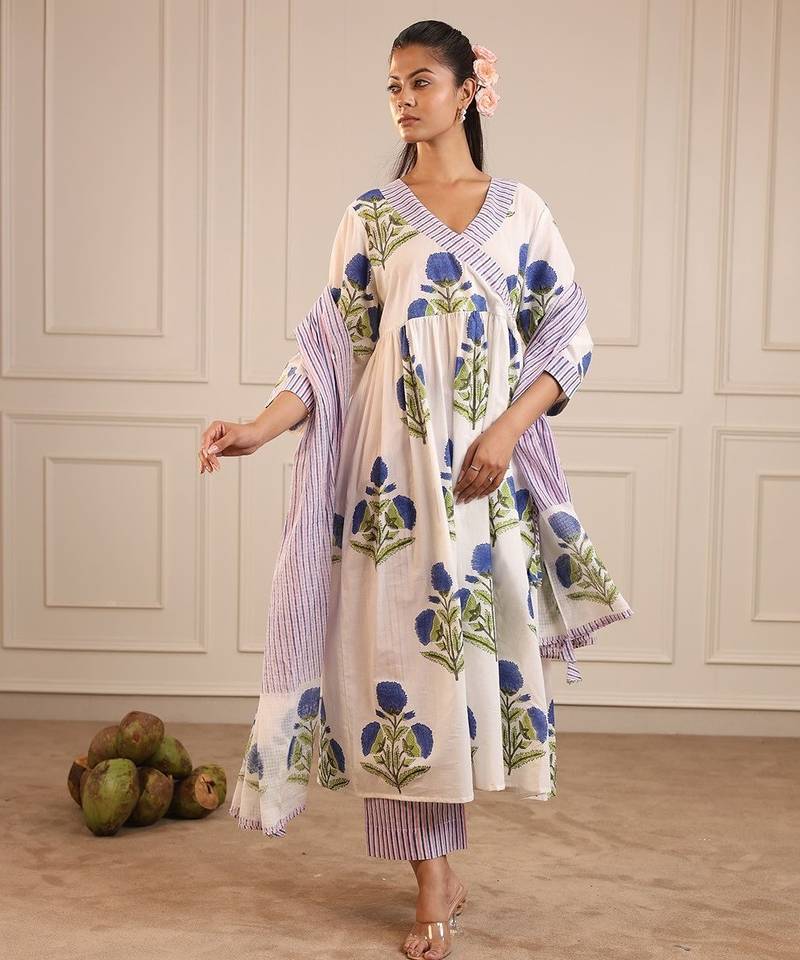 Blue butta angrakha suit set