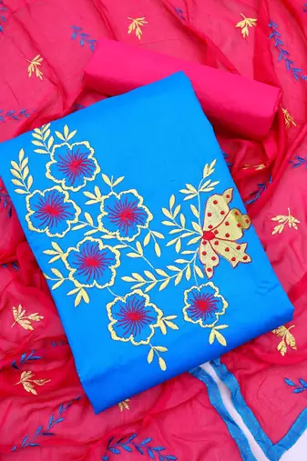 Blue color cotton slub fabric designer casual suit with embroidery