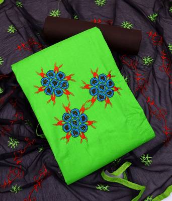 Green color cotton slub fabric designer casual suit with embroidery 4