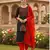 Black color cotton slub fabric designer casual suit with embroidery