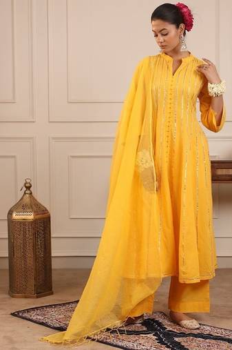 Yellow gotta kalider pant with duptta