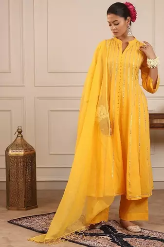 Yellow gotta kalider pant with duptta