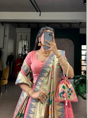 Pink Paithani Silk Zari Weaving Lehenga Choli with Jacquard Dupatta & Batwa 4