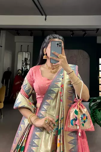 Pink Paithani Silk Zari Weaving Lehenga Choli with Jacquard Dupatta & Batwa