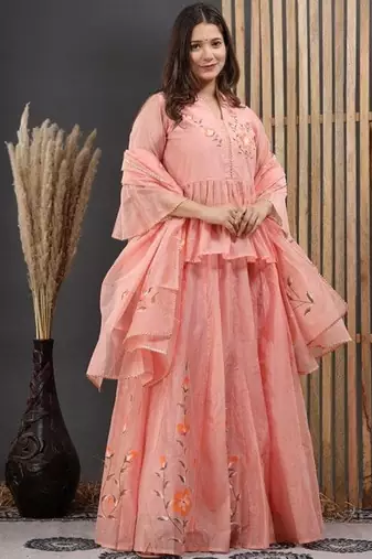 Peach lahnga choli with duptta