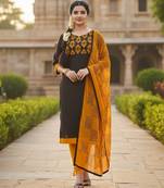 Brown color cotton slub fabric designer casual suit with embroidery