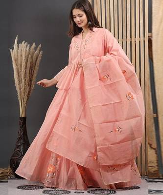 Peach lahnga choli with duptta 2