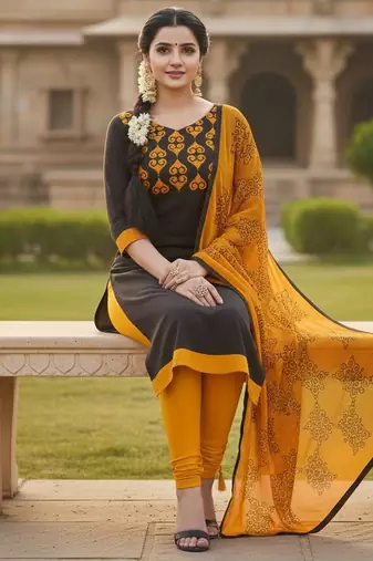 Brown color cotton slub fabric designer casual suit with embroidery