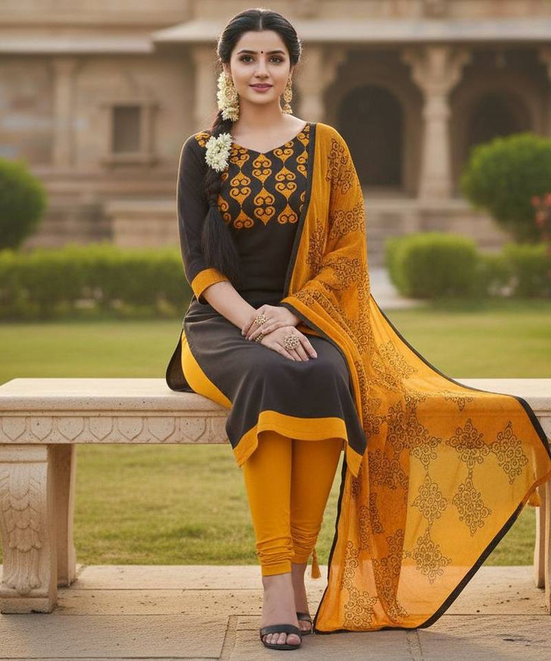 Brown color cotton slub fabric designer casual suit with embroidery