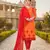 Orange color cotton slub fabric designer casual suit with embroidery