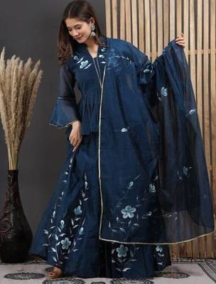 Blue lahnga choli with duptta 1