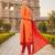 Orange color cotton slub fabric designer casual suit with embroidery