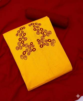 Yellow color cotton slub fabric designer casual suit with embroidery 4