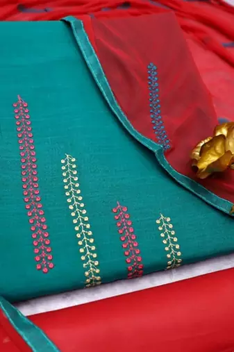 Blue color cotton slub fabric designer casual suit with embroidery