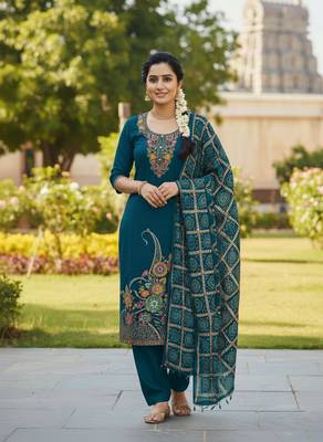 Teal color beautiful stylish fancy suit for girlie looks 1