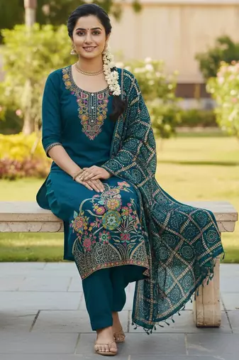 Teal color beautiful stylish fancy suit for girlie looks