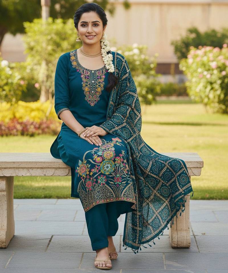 Teal color beautiful stylish fancy suit for girlie looks