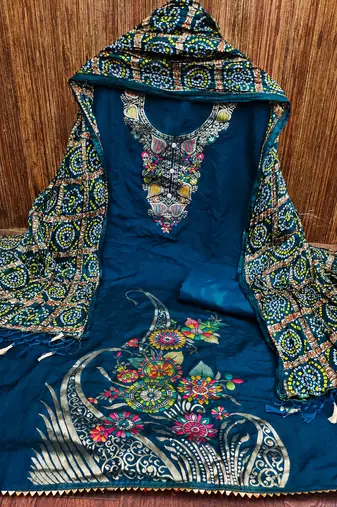 Teal color beautiful stylish fancy suit for girlie looks