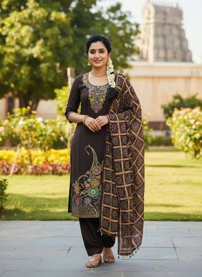 Coffee color beautiful stylish fancy suit for girlie looks 1