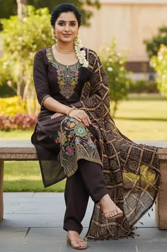 Coffee color beautiful stylish fancy suit for girlie looks