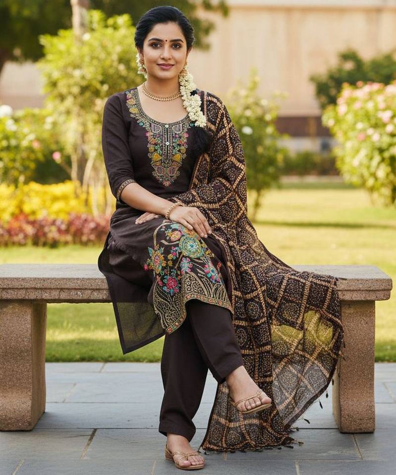 Coffee color beautiful stylish fancy suit for girlie looks