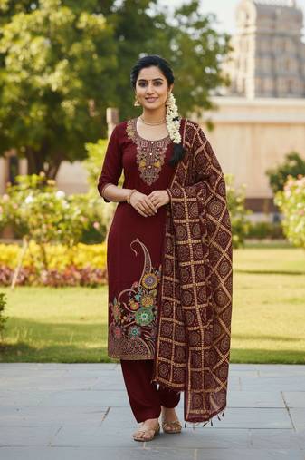 Maroon color beautiful stylish fancy suit for girlie looks
