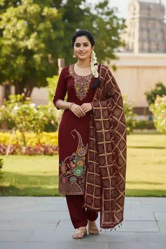 Maroon color beautiful stylish fancy suit for girlie looks
