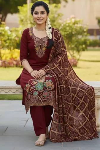 Maroon color beautiful stylish fancy suit for girlie looks