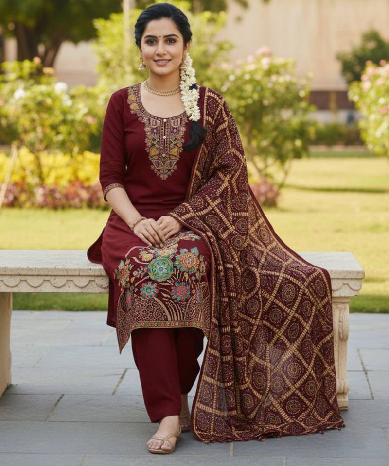 Maroon color beautiful stylish fancy suit for girlie looks