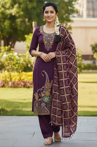 Wine color beautiful stylish fancy suit for girlie looks