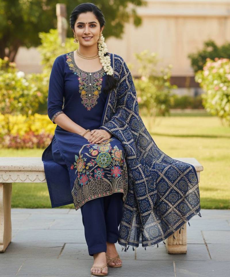 Blue color beautiful stylish fancy suit for girlie looks