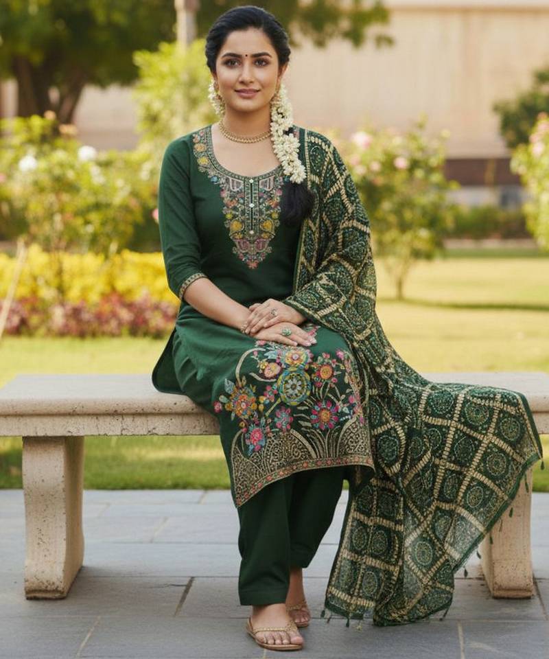 Green color beautiful stylish fancy suit for girlie looks