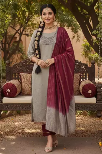 Mauve color beautiful ethnic partywear embroidered suit