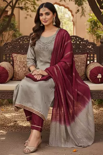 Mauve color beautiful ethnic partywear embroidered suit