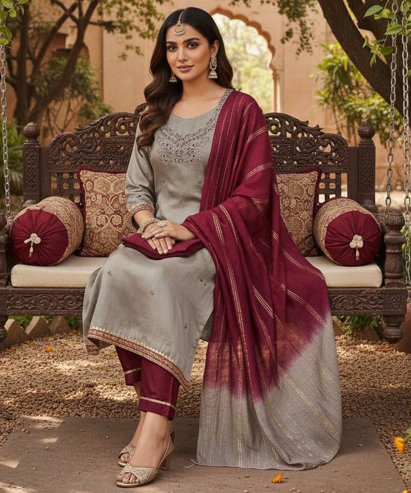 Mauve color beautiful ethnic partywear embroidered suit