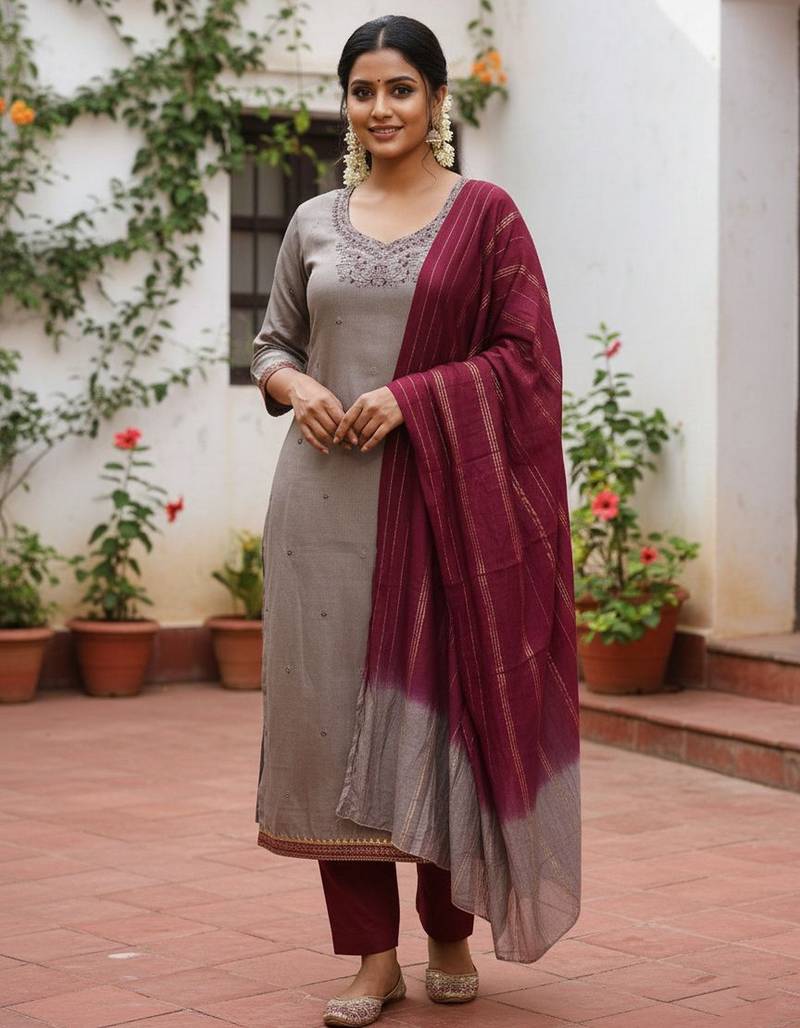 Mauve color beautiful ethnic partywear embroidered suit