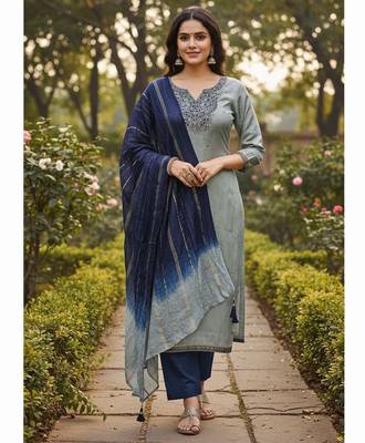 Grey color beautiful ethnic partywear embroidered suit 1