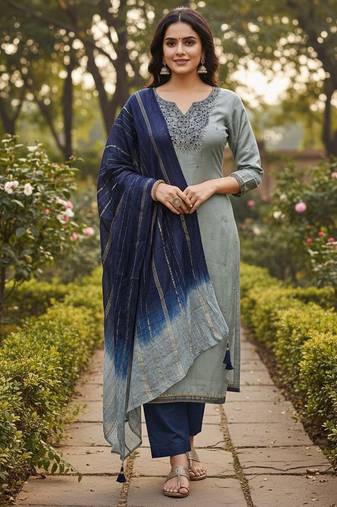 Grey color beautiful ethnic partywear embroidered suit
