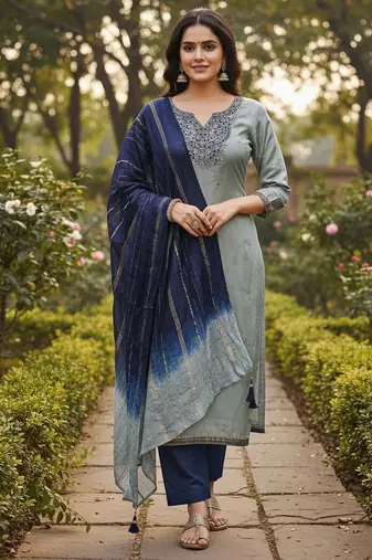 Grey color beautiful ethnic partywear embroidered suit