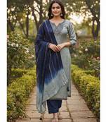 Grey color beautiful ethnic partywear embroidered suit