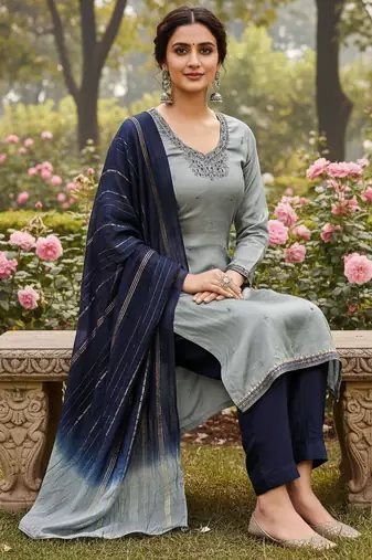 Grey color beautiful ethnic partywear embroidered suit