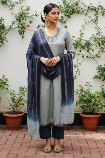 Grey color beautiful ethnic partywear embroidered suit
