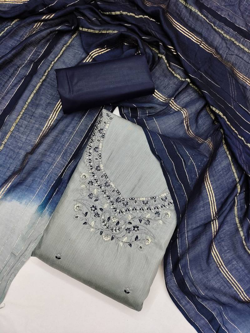 Grey color beautiful ethnic partywear embroidered suit