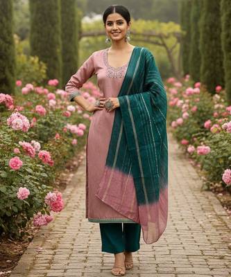 Peach color beautiful ethnic partywear embroidered suit 1
