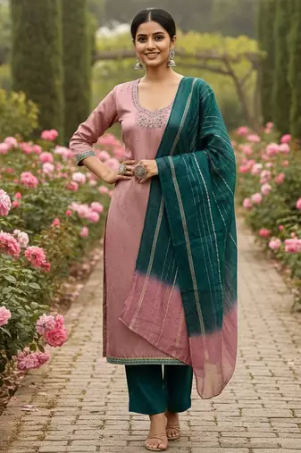 Peach color beautiful ethnic partywear embroidered suit